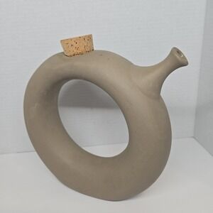Vtg Hartstone 9" Pottery Wine Tote Decanter Pitcher Ring Donut Cork Stopper Rare